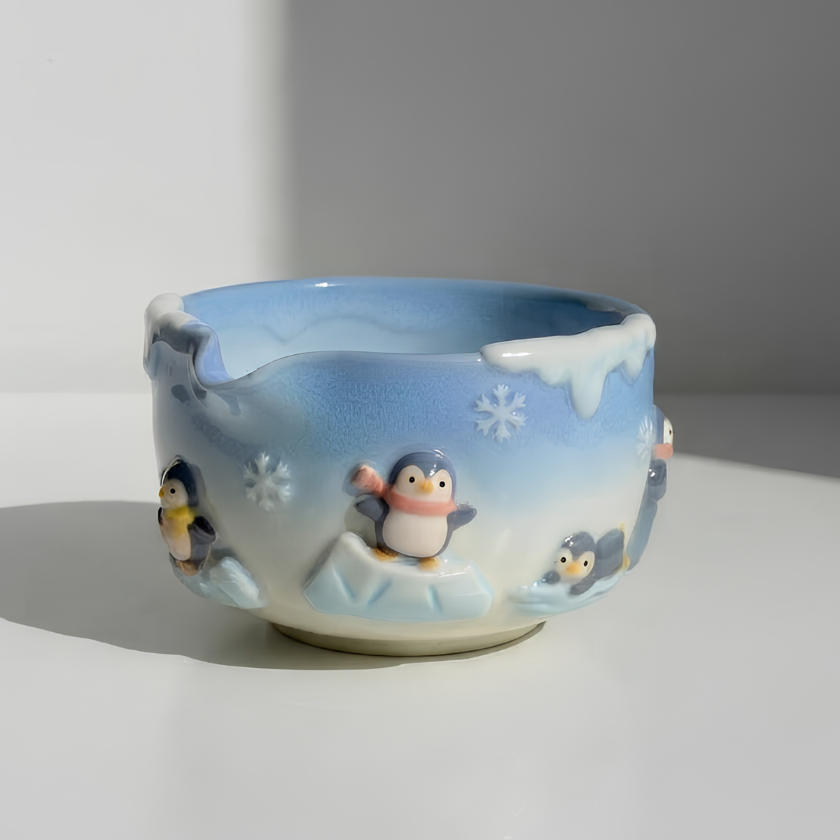 Penguin Matcha Bowl Set, Handmade Ceramic Chawan with Whisk Holder, Cute Winter Matcha Set, Arctic Penguin Gift, Matcha Lover Gift | LA051