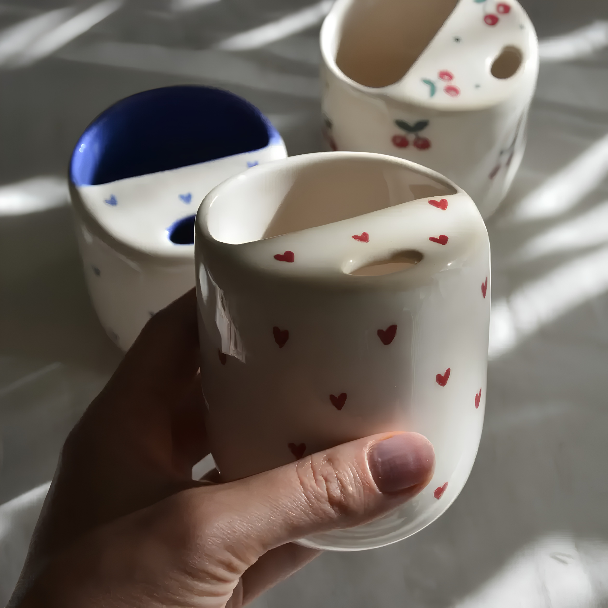 Handmade Ceramic Travel Mug, Reusable Coffee Cup with Built-in Lid, Cherry Cottagecore Mug, Eco Friendly Gift | LA039