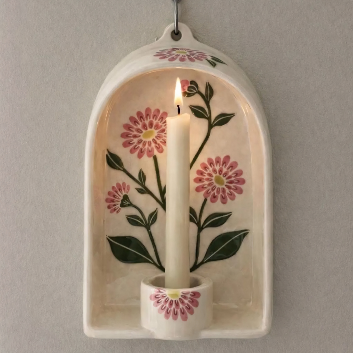 Wall Candle Holder, Ceramic Wall Sconce, Floral Handmade Decor, Taper Candle Holder, Housewarming Gift | LA137