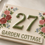 Personalized Ceramic House Number Sign – Hand-Painted Rose Address Plaque - NN