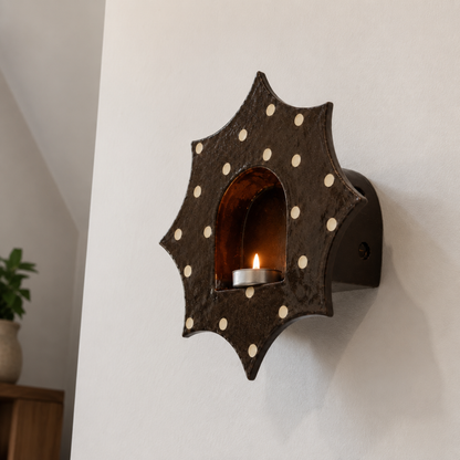 Handmade Ceramic Polka Dot Sunburst Wall Tealight Holder - NN03
