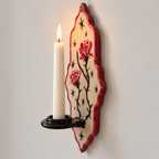 Thorny Rose Ceramic Wall Candle Holder, Hand Painted Floral Taper Candle Sconce - NN