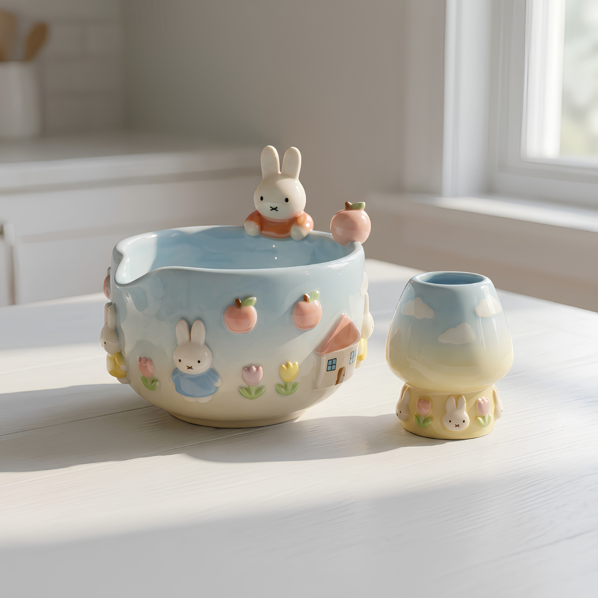 Ombre Cute Bunny Matcha Bowl | Handmade Ceramic Chawan | LA025