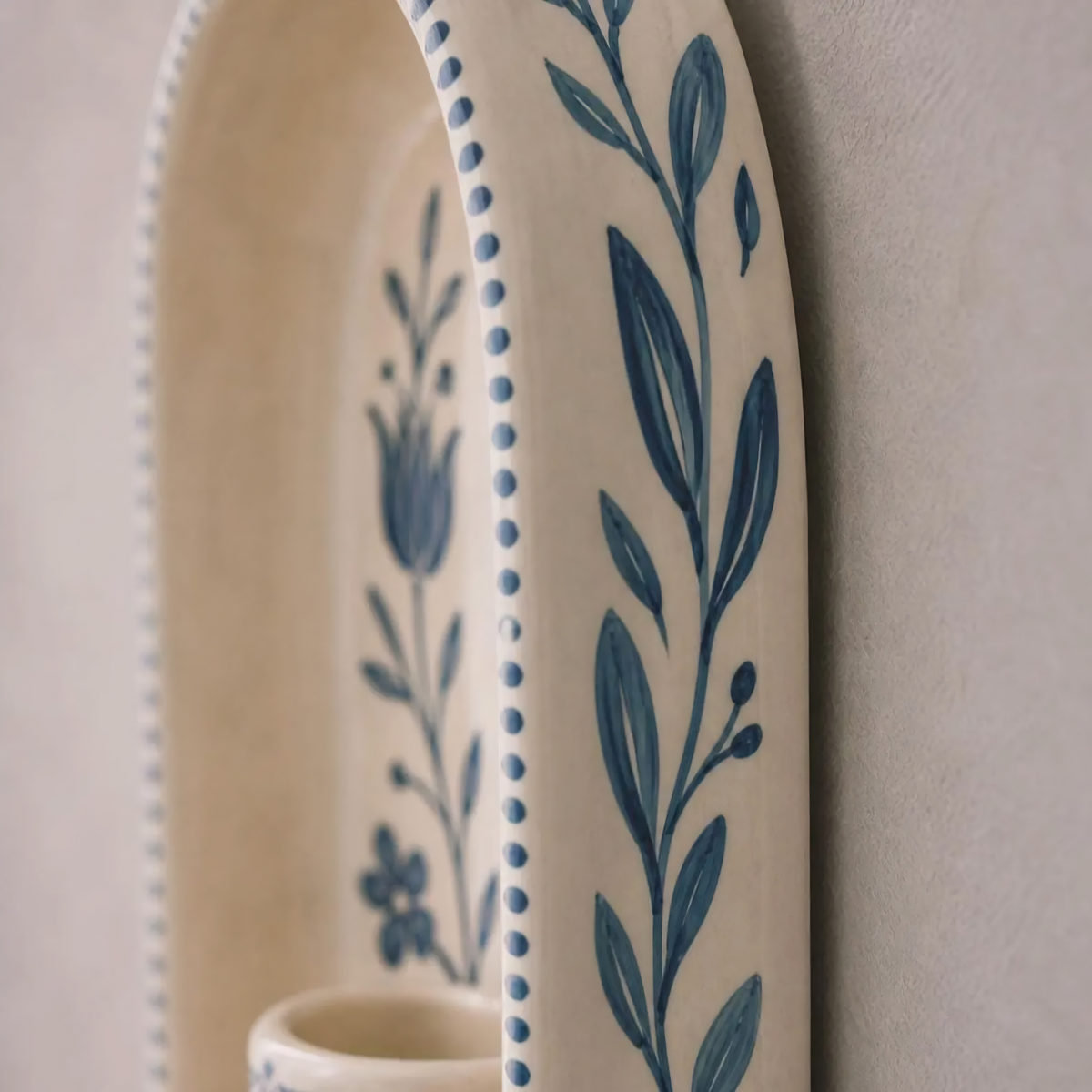 Wall Candle Holder, Handmade Ceramic Wall Sconce, Floral Taper Candle Holder, Unique Gift | LA132