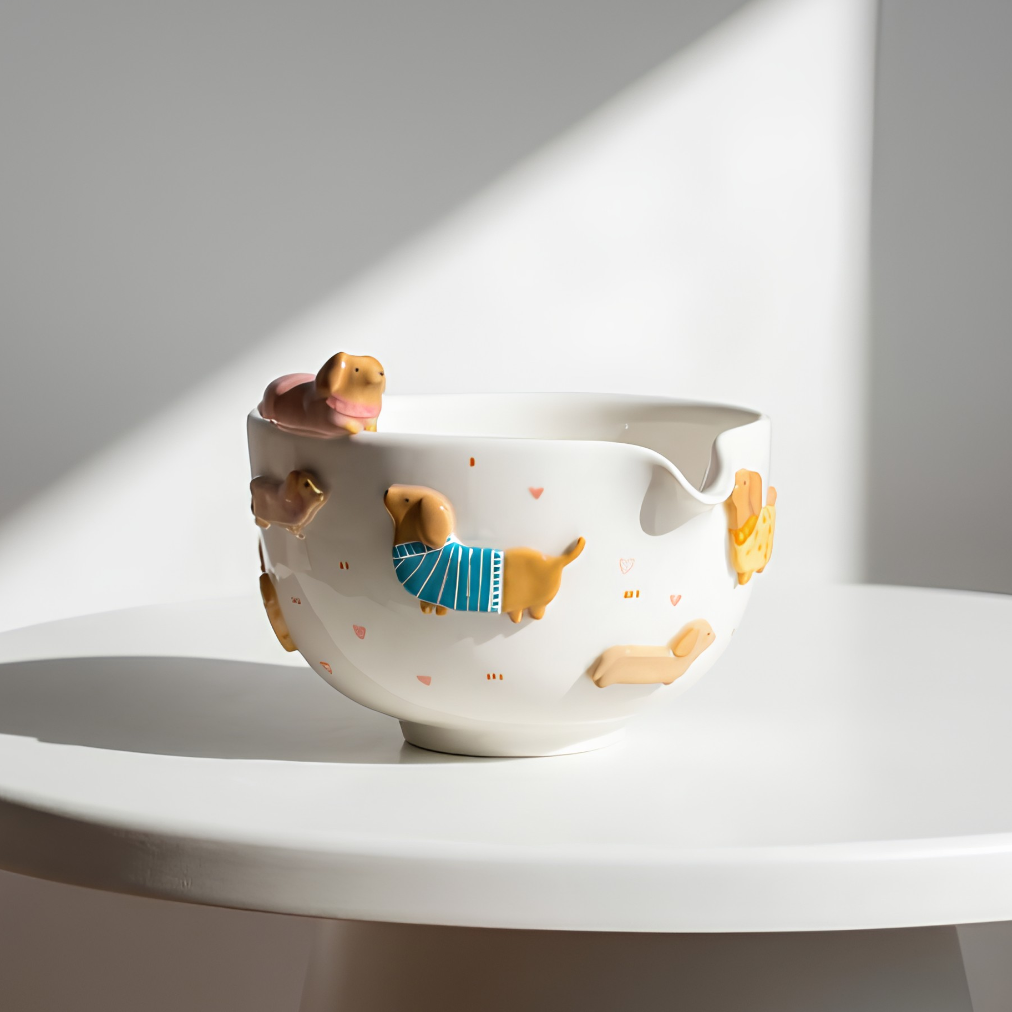 Handcrafted Dachshund Ceramic Matcha Bowl and Whisk Holder Set • HX24