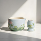 Handmade Duck Pond Ceramic Matcha Bowl Set | Cute Spouted Chawan & Whisk Holder • HX49
