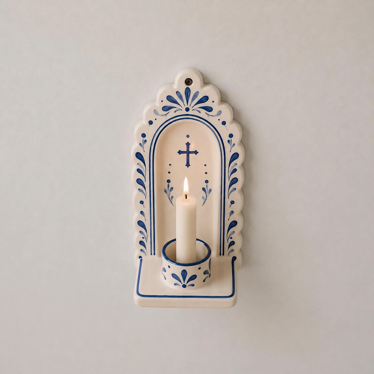 Wall Candle Holder, Christian Cross Wall Decor, Ceramic Wall Sconce, Catholic Decor, Religious Wall Art, Taper Candle Holder, Faith Gift | LA126