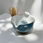 Dreamy Blue Sky & White Cloud 3D Handcrafted Ceramic Matcha Bowl and Whisk Holder Set • HX21