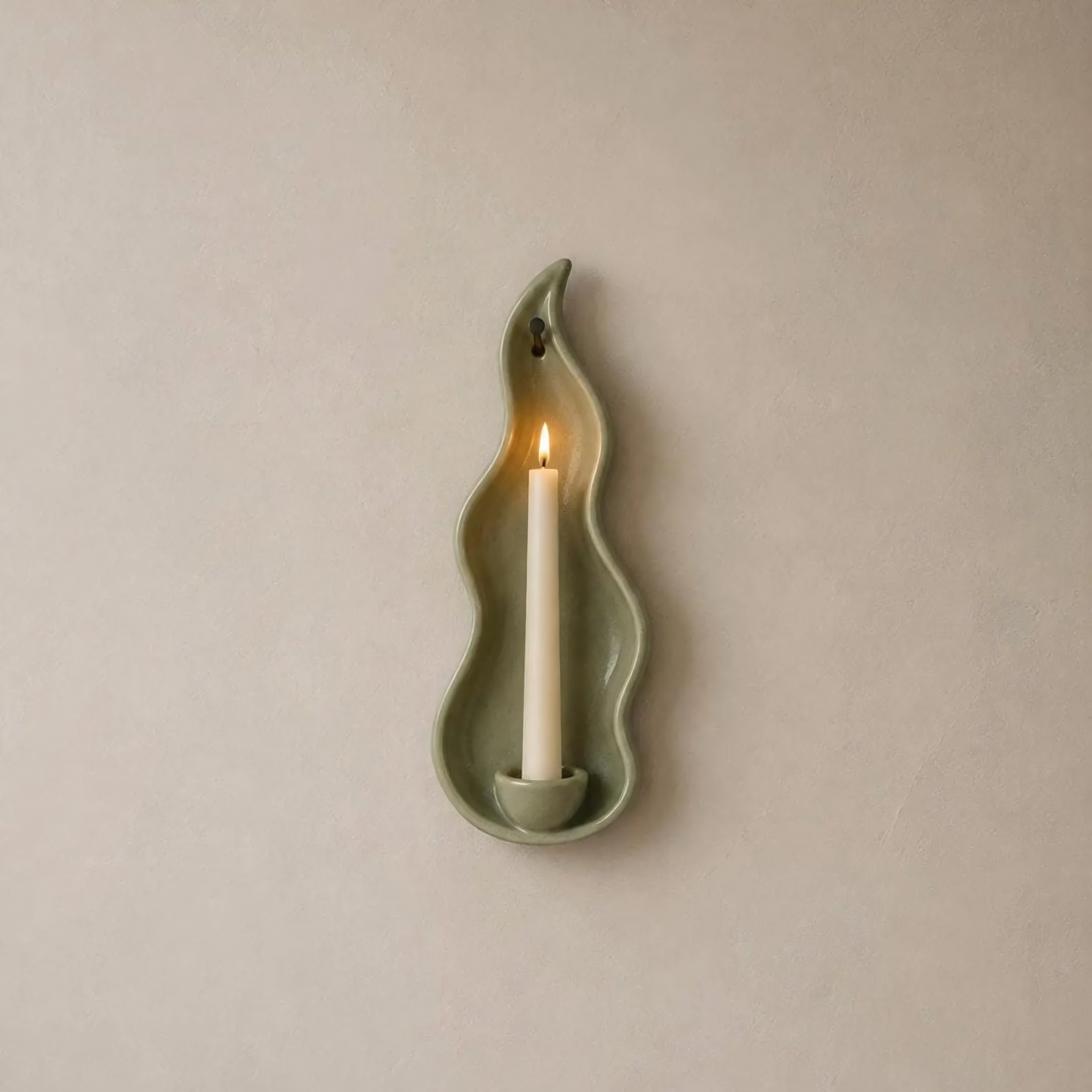 Ceramic Wall Candle Holder, Handmade Ceramic Sconce, Sage Green Taper Candle Holder, Minimalist Wall Decor, Rustic Home Decor | LA127