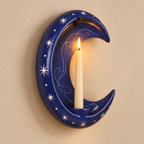 Handmade Crescent Moon Ceramic Wall Candle Holder, Celestial Taper Candle Sconce, Star Wall Decor, Moon Lover Gift, Housewarming Gift
