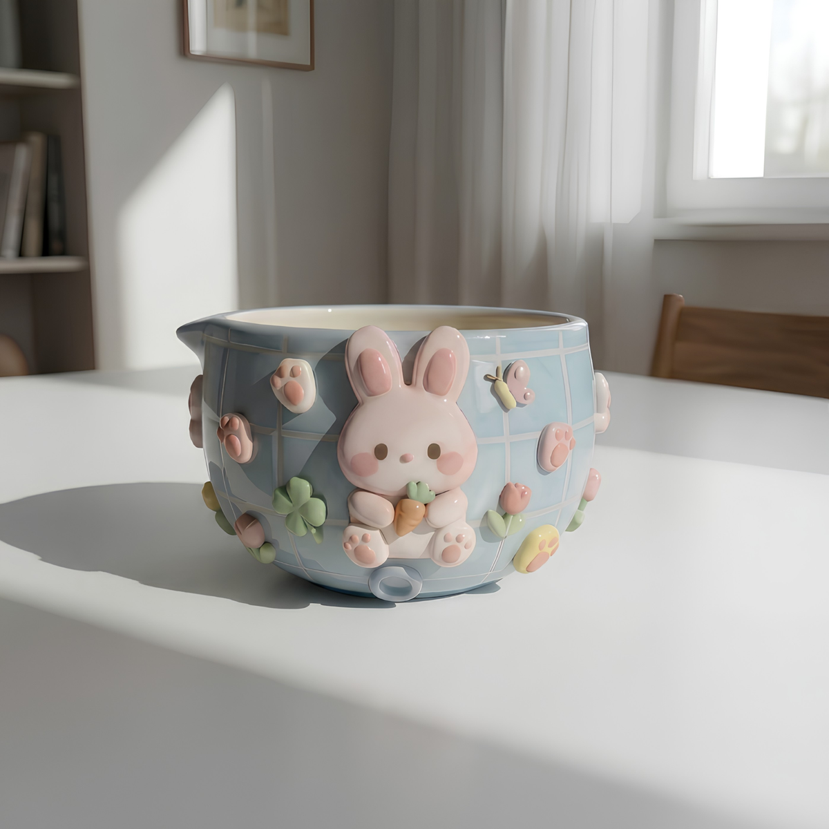Grid  Mint Blue Bunny Matcha Bowl | Handmade Ceramic Chawan | LA028