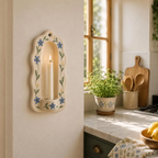 Ceramic Wall Candle Holder, Hand Painted Blue Floral Sconce, Vintage Cottagecore Taper Candle Decor, Farmhouse Wall Accent | LA140