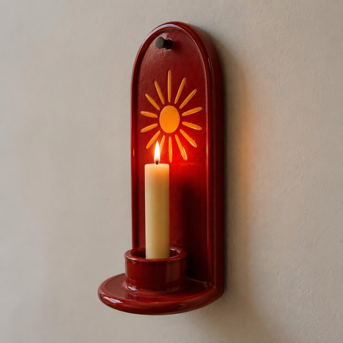 Sun Wall Candle Holder, Handmade Ceramic Wall Sconce, Taper Candle Holder, Boho Wall Decor, Rustic Home Decor, Housewarming Gift | LA135