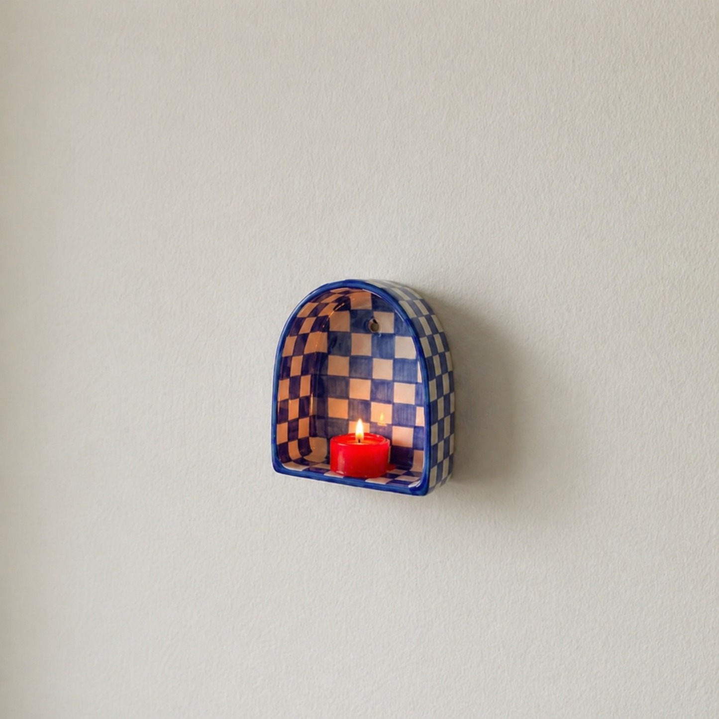 Ceramic Checkerboard Arch Wall Tealight Holder - NN08