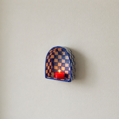Ceramic Checkerboard Arch Wall Tealight Holder - NN08