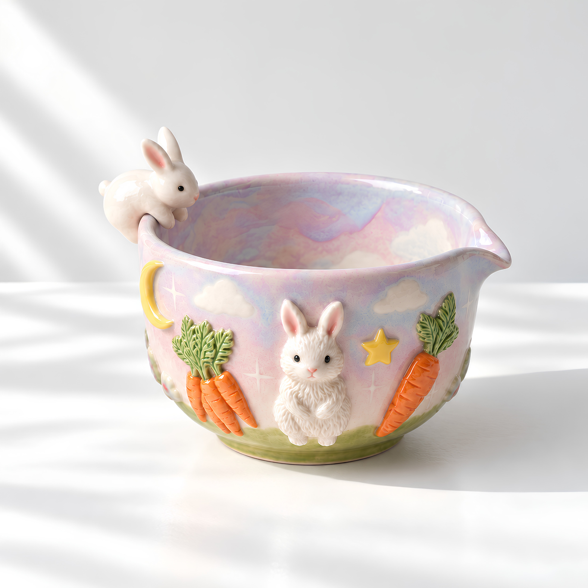 Bunny Carrot Matcha Bowl Set - Spouted Chawan and Whisk Holder, Handmade Ceramic Tea Set, Kawaii Gift for Rabbit & Matcha Lovers