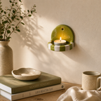 Green And White Checkered Candle Holder | Ceramic Wall Candle Holder | LA118