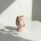 Grid Pink Bunny Matcha Bowl | Handmade Ceramic Chawan | LA024