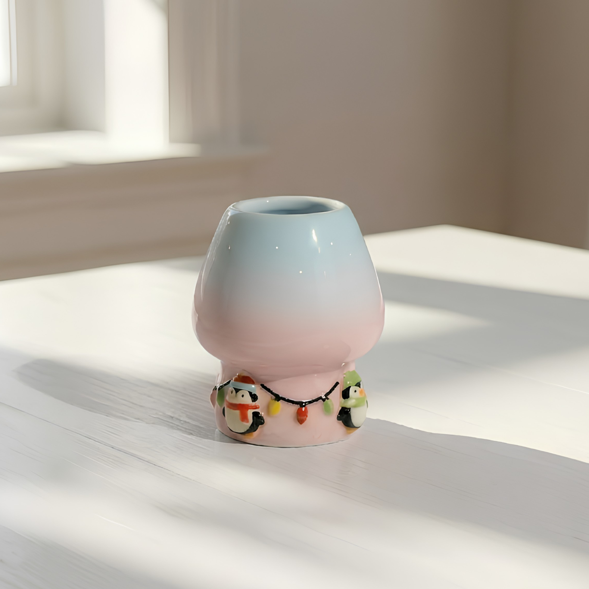 Christmas Penguin Matcha Bowl, Handmade Ceramic Matcha Set with Whisk Holder, Cute Winter Chawan, Penguin Gift for Matcha Lover | LA049