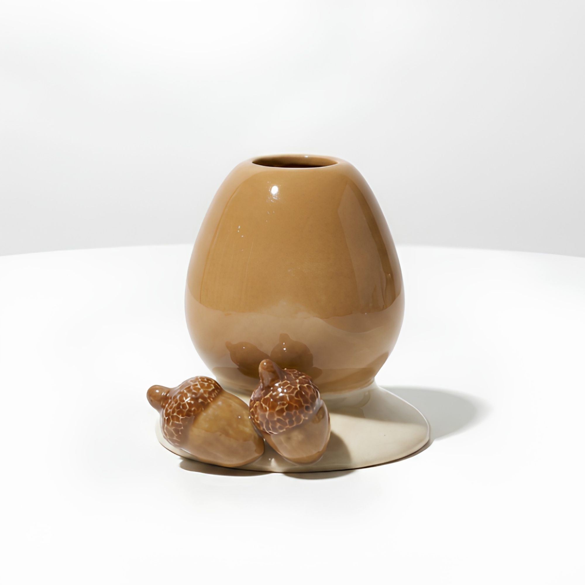 Autumn Forest Squirrel & Acorn 3D Handcrafted Ceramic Matcha Bowl and Whisk Holder Set • HX17