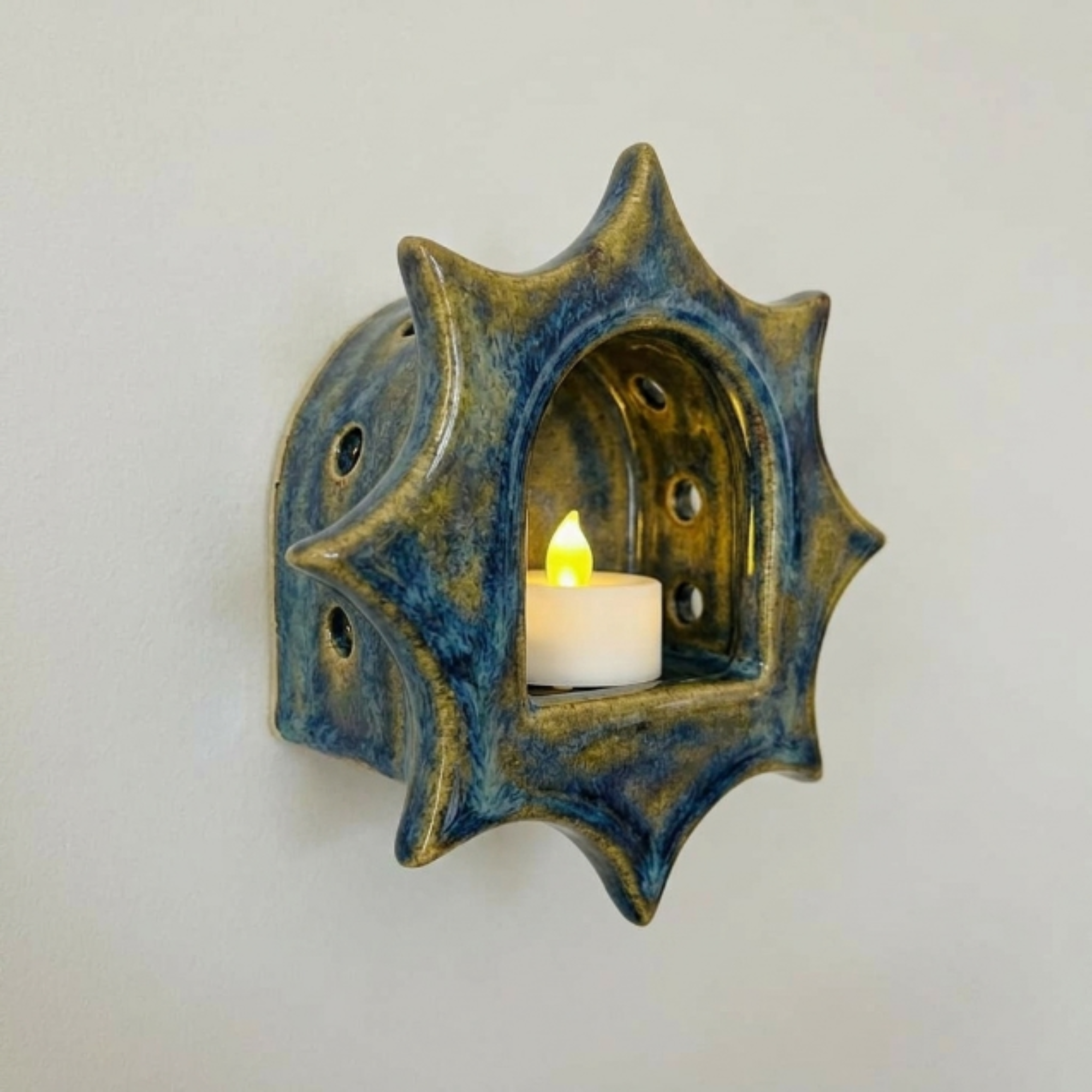 Blue Drip Glaze Candle Holder – Celestial Boho Home Decor | LA111