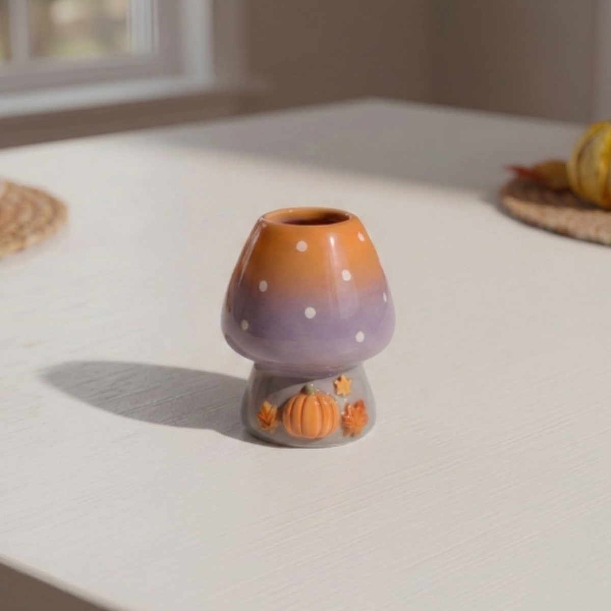 Halloween Ghost Matcha Bowl Set | Handmade Ceramic Pumpkin Whisk Holder | Orange Purple Ombre Autumn Chawan | Cute Fall Gift for Tea Lovers | LA053