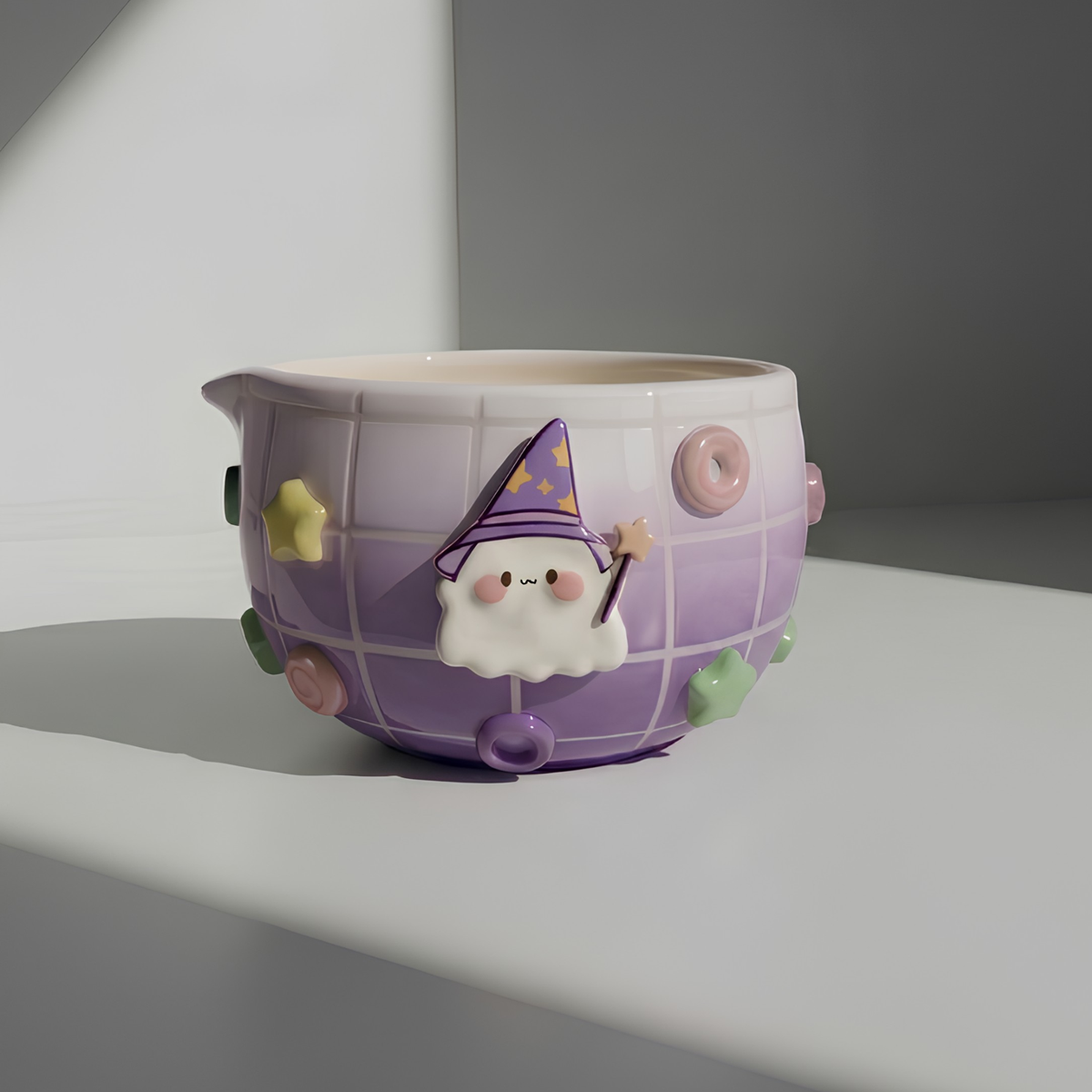 Purple Grid Matcha Bowl Set, Handmade Magic Ceramic Chawan, Whimsical Tea Bowl, Fantasy Matcha Gift | Handmade Ceramic Chawan | LA030