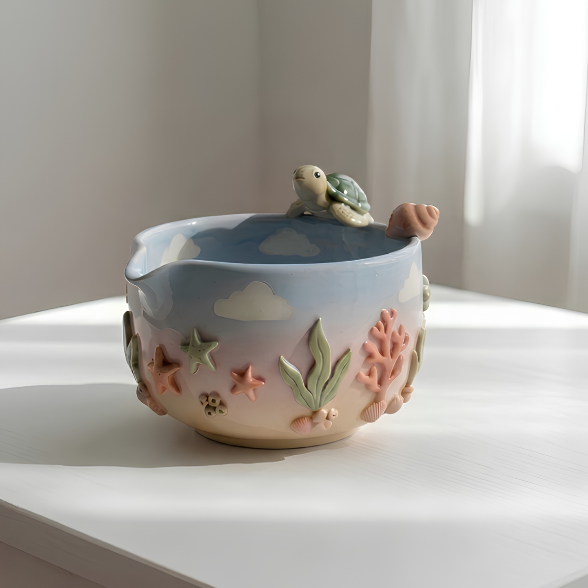 Ombre Sea Turtle Matcha Bowl | Handmade Ceramic Chawan | LA029