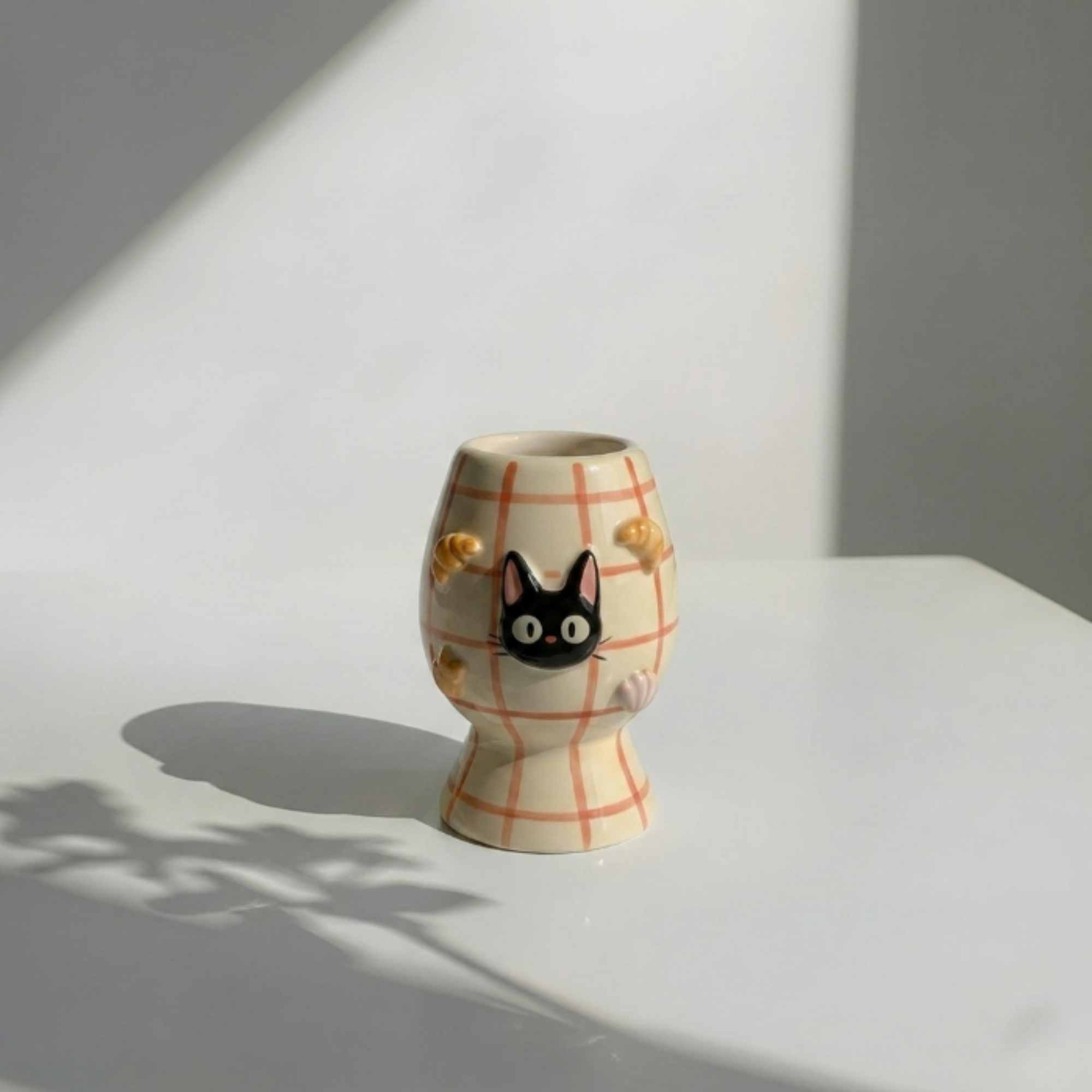 Grid Cute Cat Matcha Bowl | Handmade Ceramic Chawan | LA019