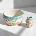 Ocean Reef Matcha Bowl Set - Spouted Chawan and Whisk Holder, Handmade Ceramic Tea Set, Coastal Gift for Matcha Lovers