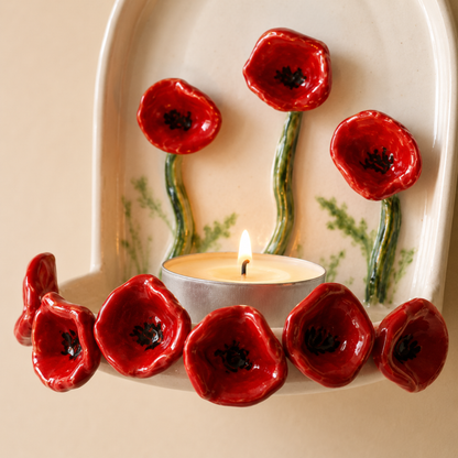 Handmade Ceramic Poppy Flower Wall Tealight Candle Holder - NN04