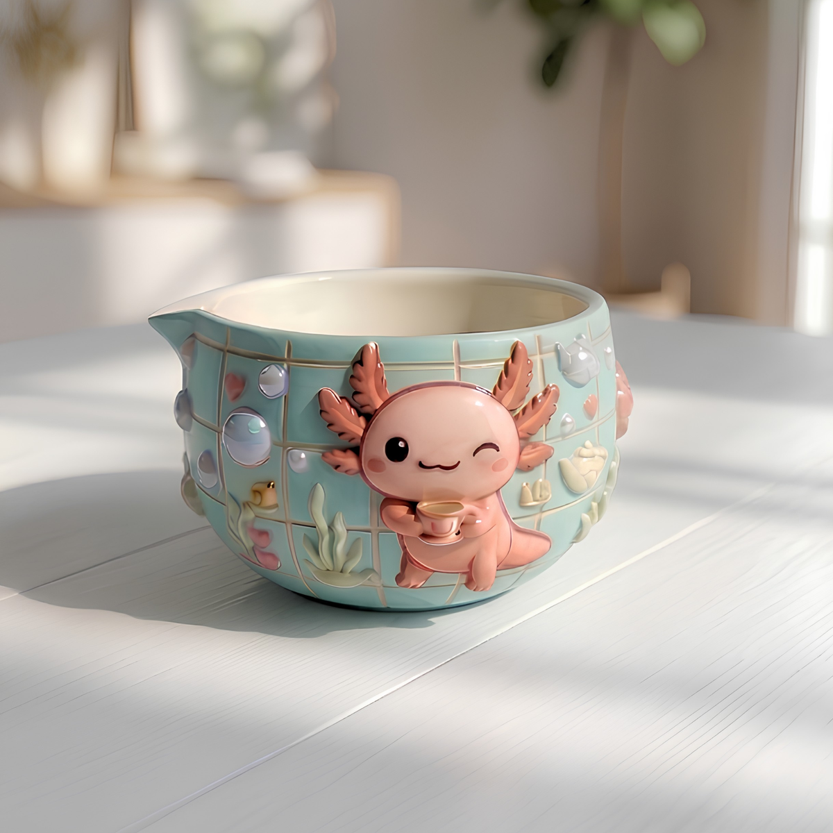 Grid Axolotl Matcha Bowl Set | Handmade Matcha Bowl Set | LA040