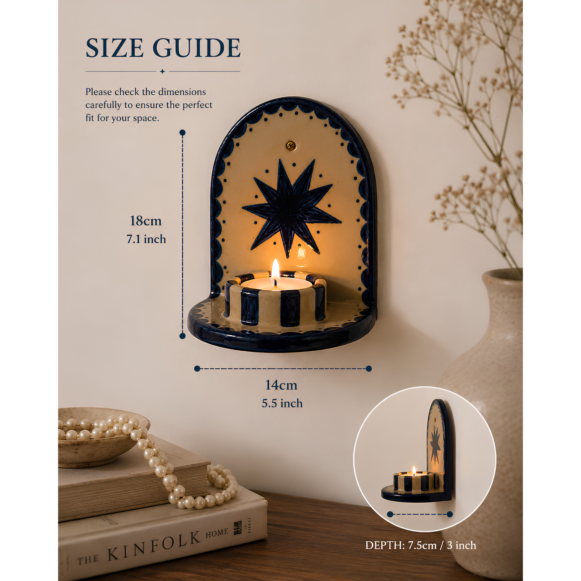 Blue Star Ceramic Candle Holder, Handmade Wall Sconce, Celestial Home Decor, Coastal Wall Accent, Boho Decor | LA113