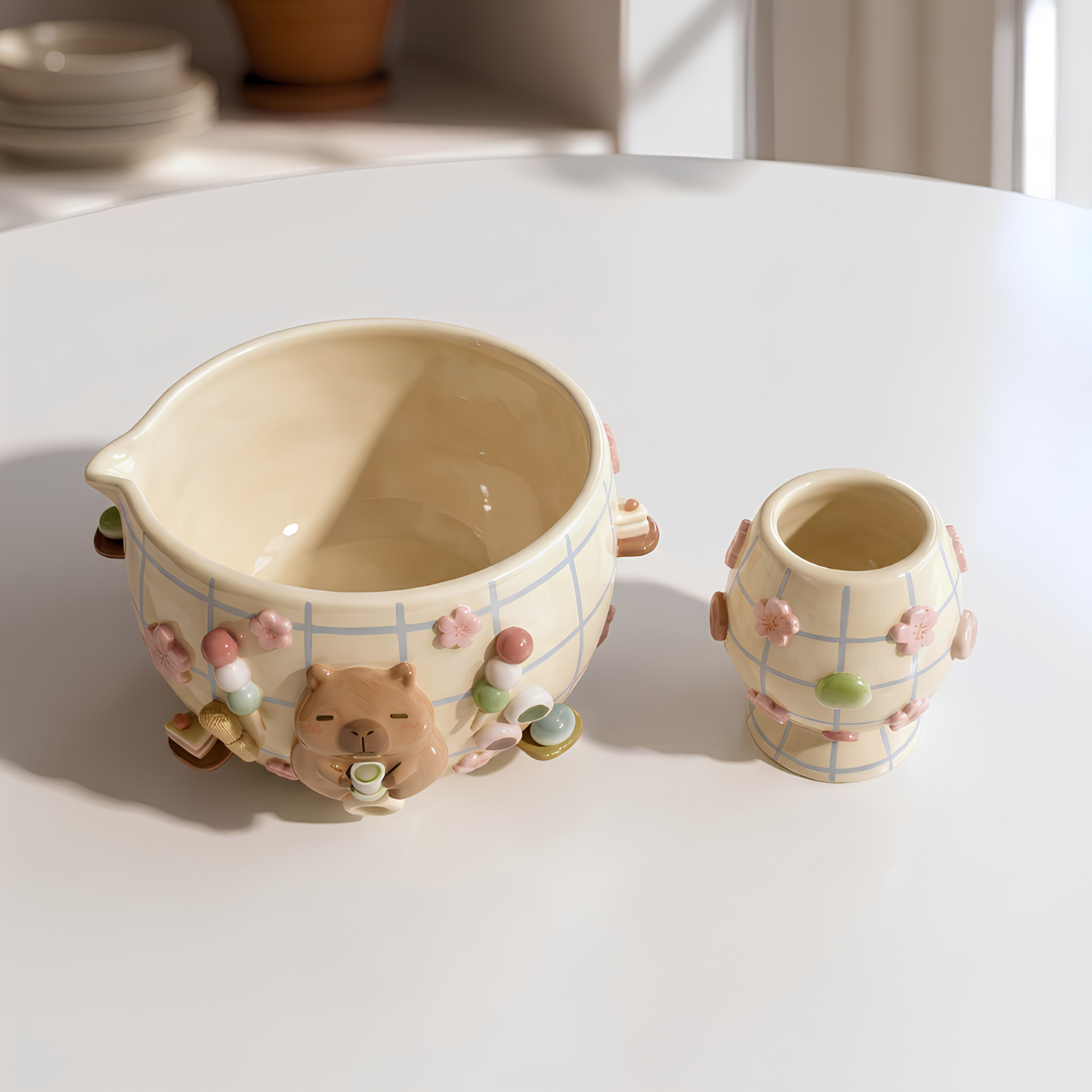 Grid Cappybara Matcha Bowl Set | Handmade Matcha Bowl Set | LA038