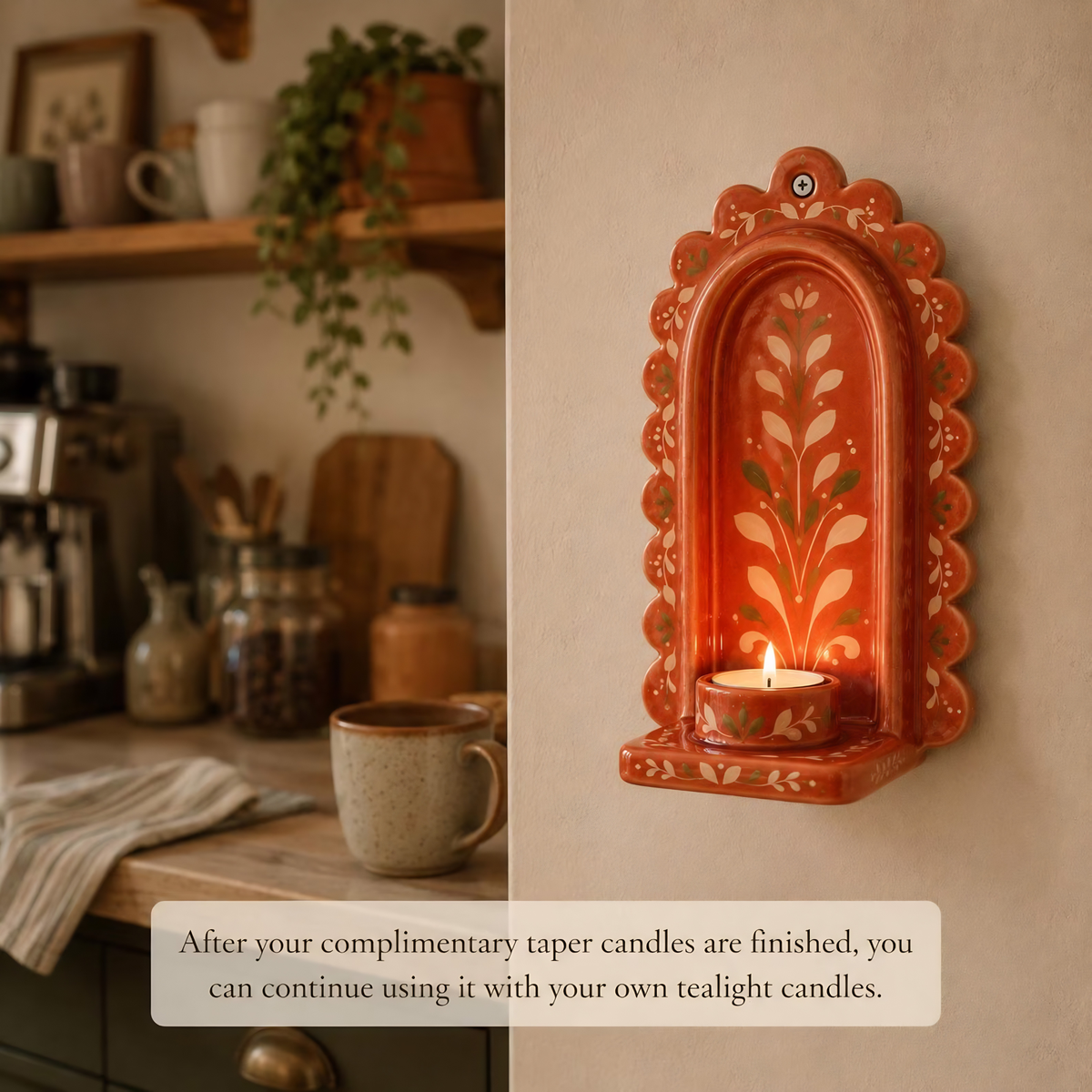 Ceramic Wall Candle Holder, Terracotta Floral Wall Sconce | LA117