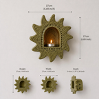Handmade Ceramic Sun Wall Candle Holder, Green Speckled Sconce, Cozy Cottagecore Decor | LA113
