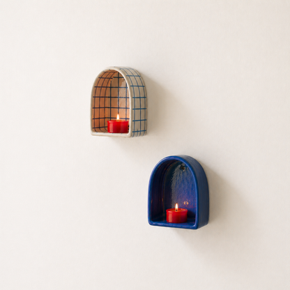 Ceramic Checkerboard Arch Wall Tealight Holder - NN08