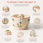 Cute 3D Bunny & Tulip Ceramic Matcha Bowl and Whisk Holder Set • HX04