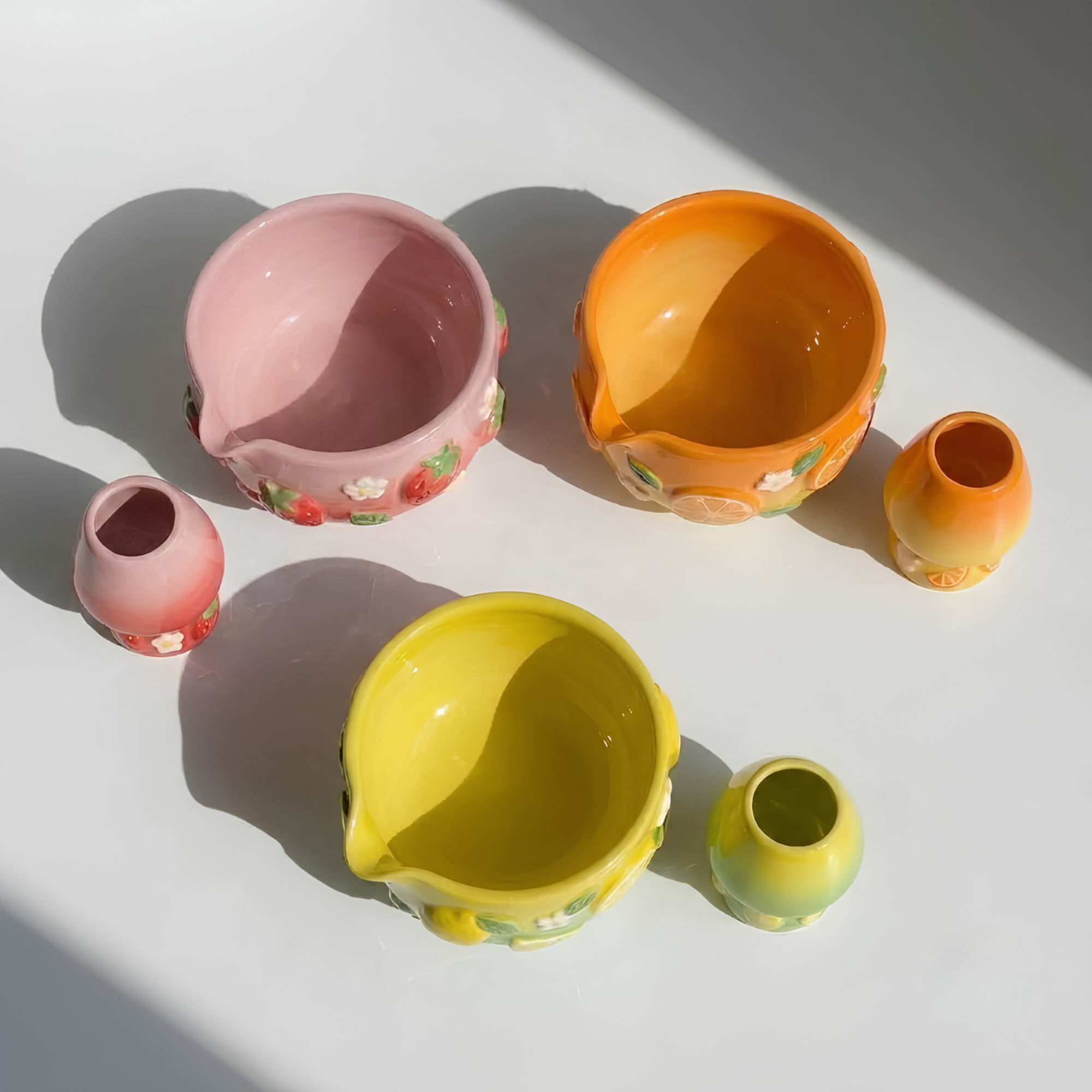 Fruit Matcha Bowl Set · Handmade Ceramic Chawan · Strawberry Orange Lemon · Cottagecore Fruit Gift · Kawaii Tea Set Pottery | LA047