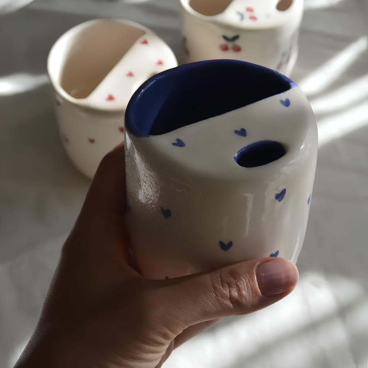 Handmade Ceramic Travel Mug, Reusable Coffee Cup with Built-in Lid, Cherry Cottagecore Mug, Eco Friendly Gift | LA039
