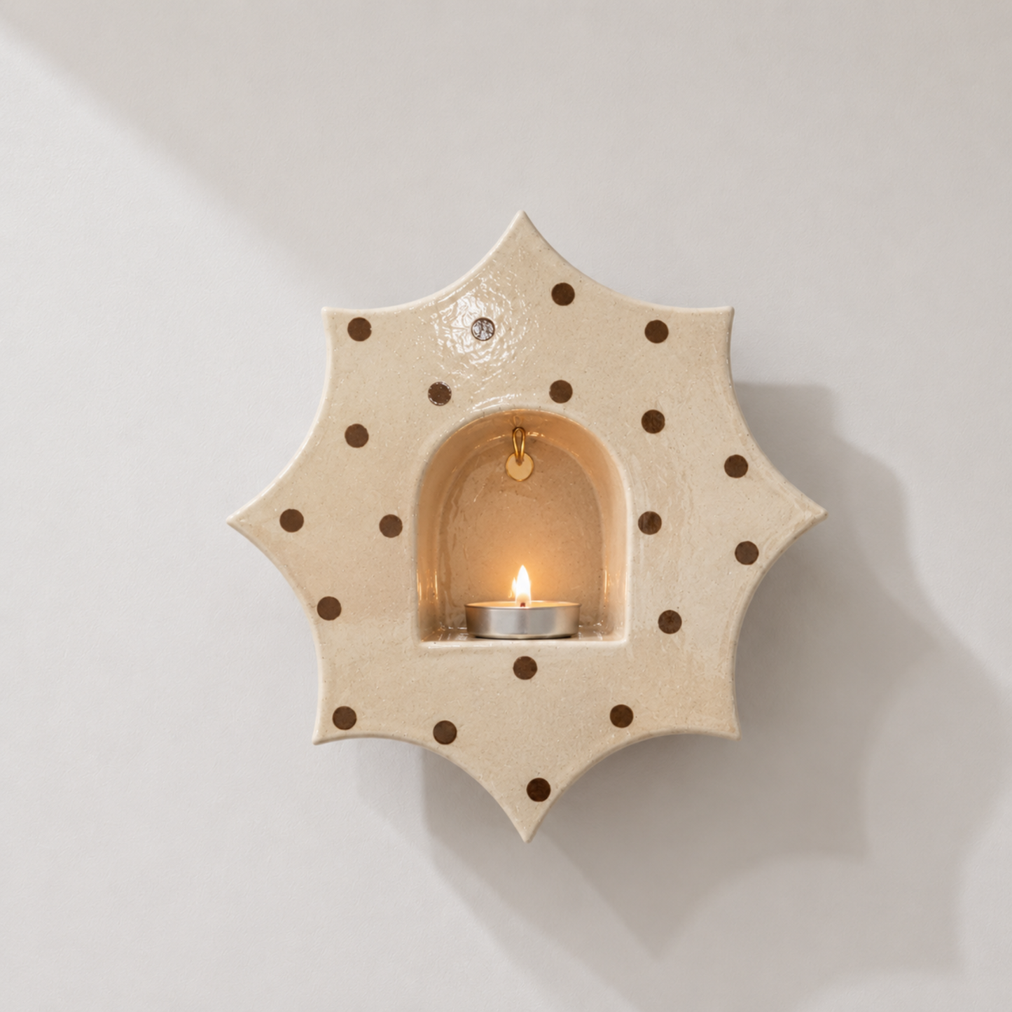 Handmade Ceramic Polka Dot Sunburst Wall Tealight Holder - NN03
