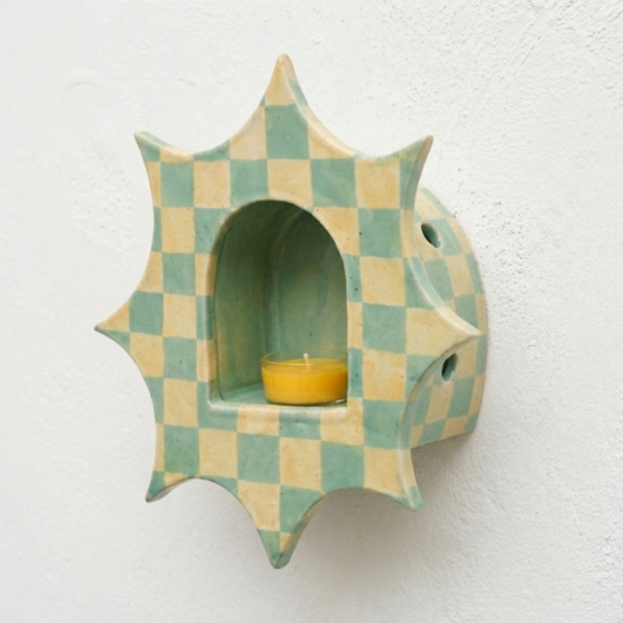 Ceramic Checkerboard Wall Candle Holder - NN05