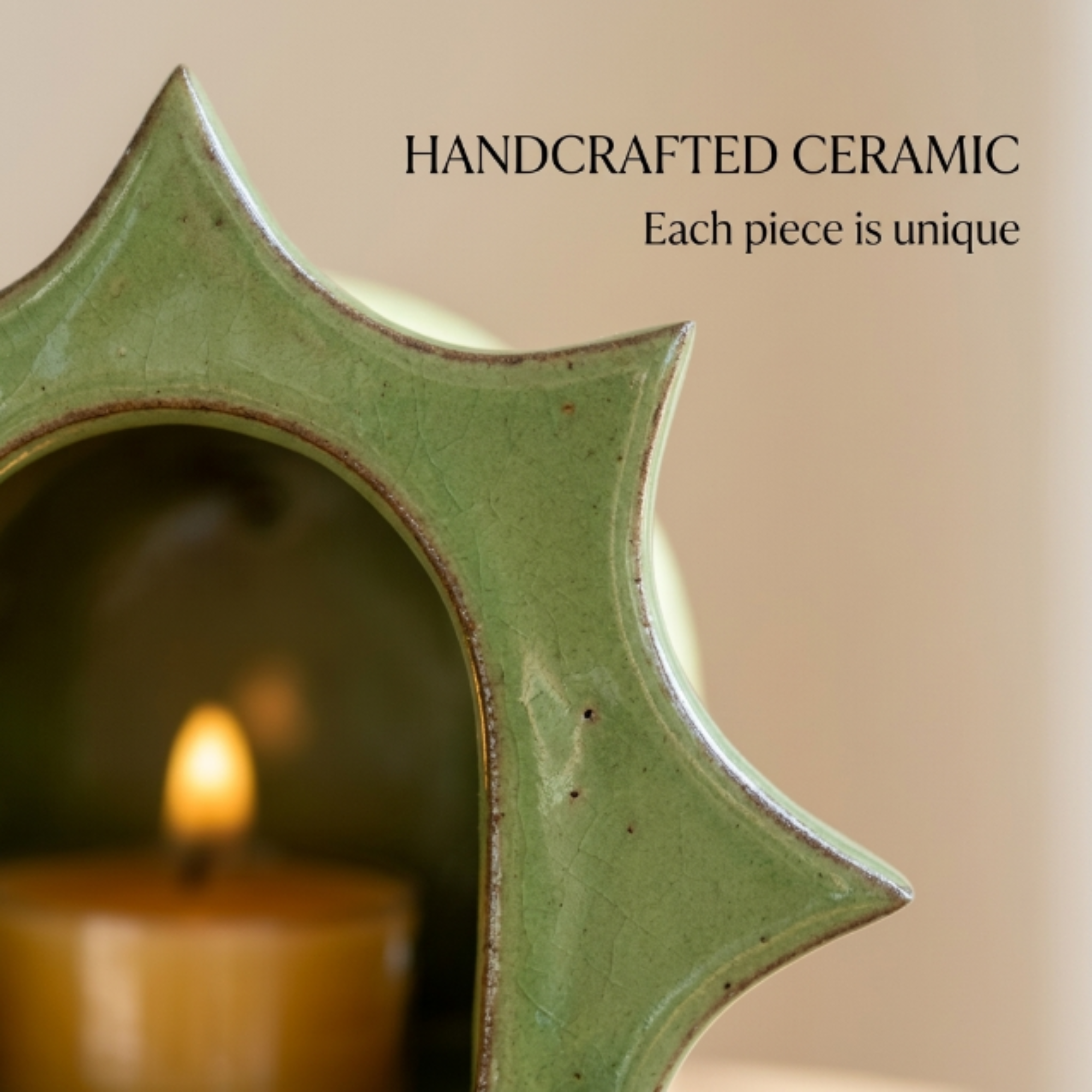 Mint Green Glossy Glaze Candle Holder – Celestial Boho Decor| LA112