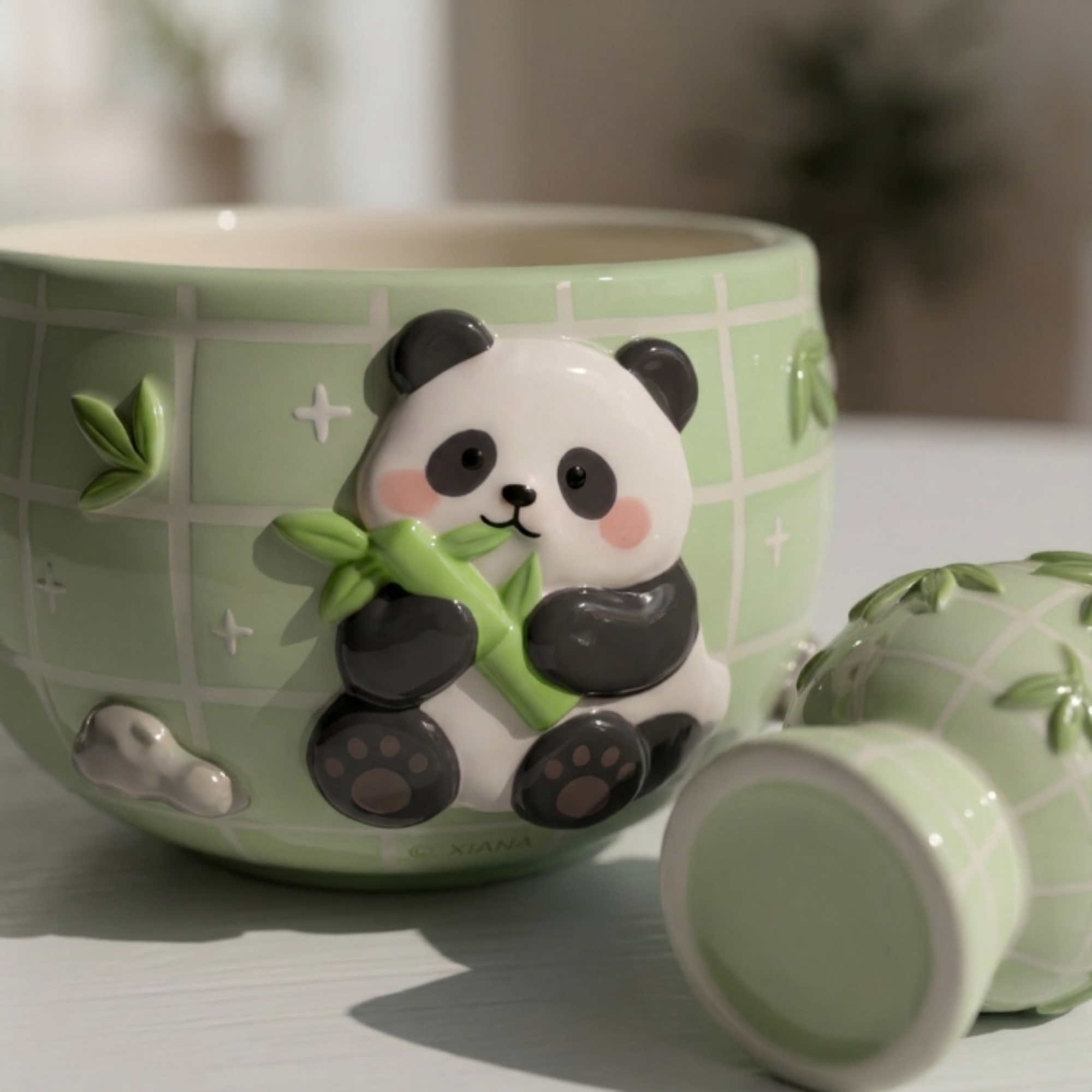 Grid Panda Matcha Bowl Set, Handmade Magic Ceramic Chawan, Whimsical Tea Bowl, Fantasy Matcha Gift | Handmade Ceramic Chawan | LA032