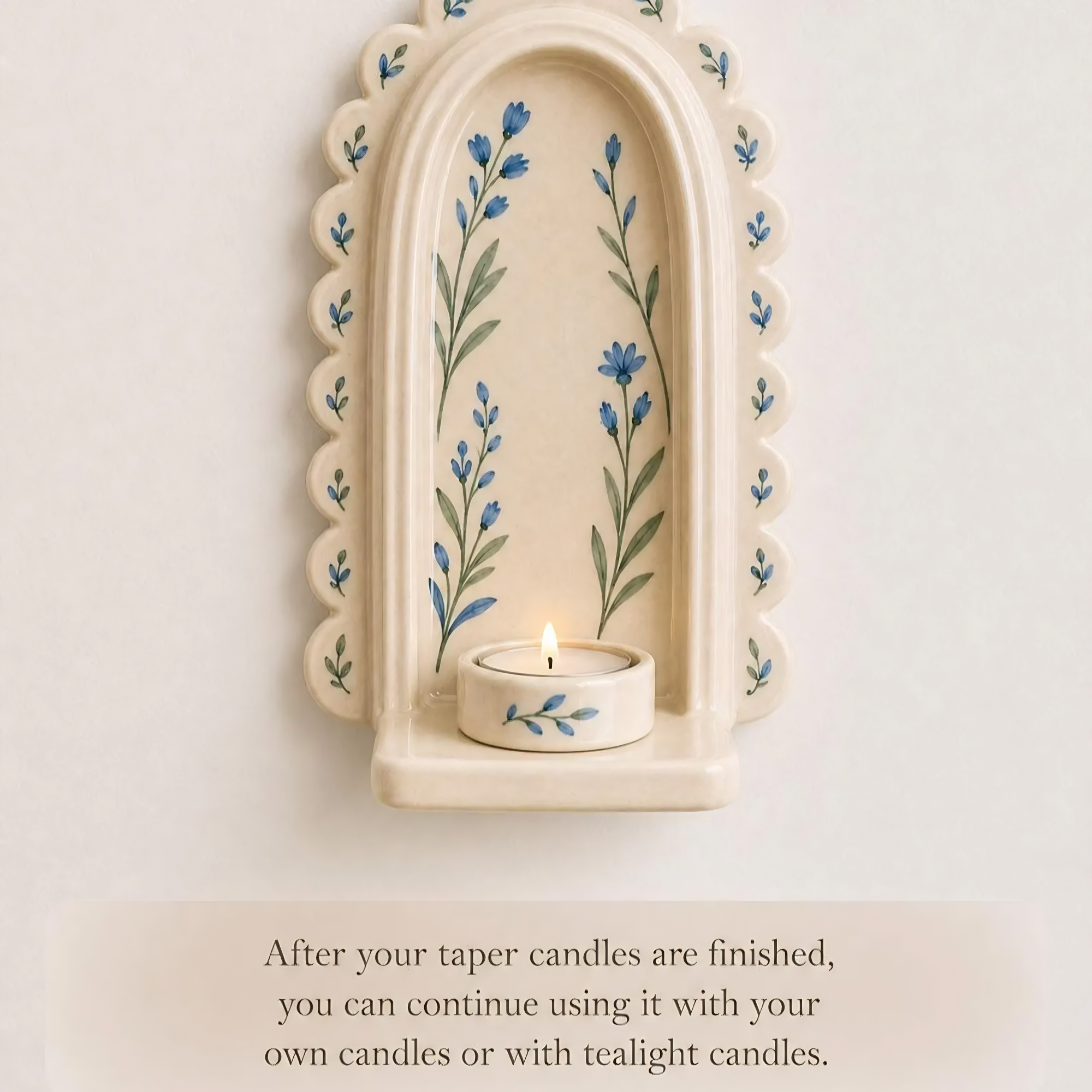 Wall Candle Holder, Handmade Ceramic Sconce, Floral Taper Candle Holder, Cottagecore Wall Decor | LA116