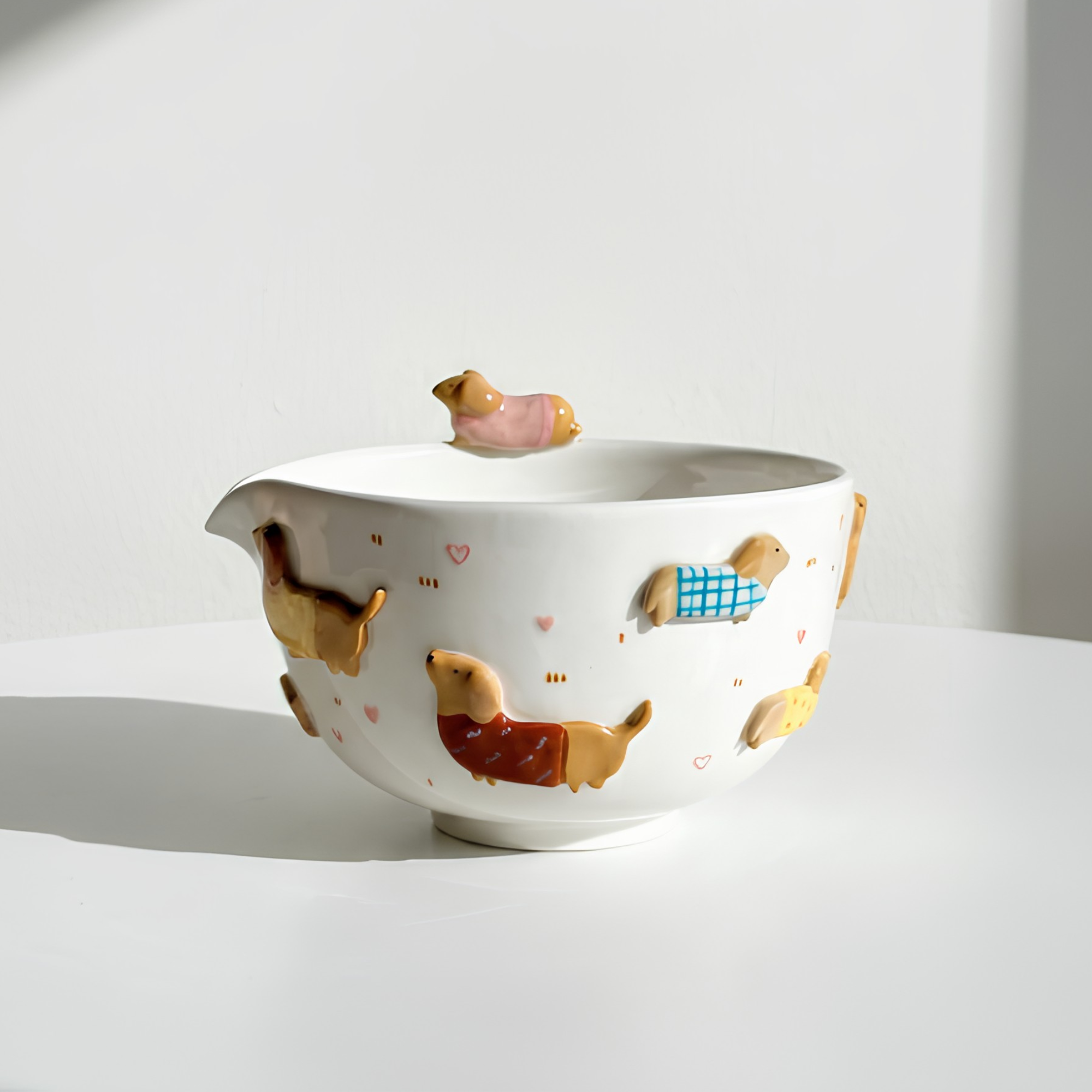 Handcrafted Dachshund Ceramic Matcha Bowl and Whisk Holder Set • HX24