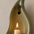 Ceramic Wall Candle Holder, Handmade Ceramic Sconce, Sage Green Taper Candle Holder, Minimalist Wall Decor, Rustic Home Decor | LA127