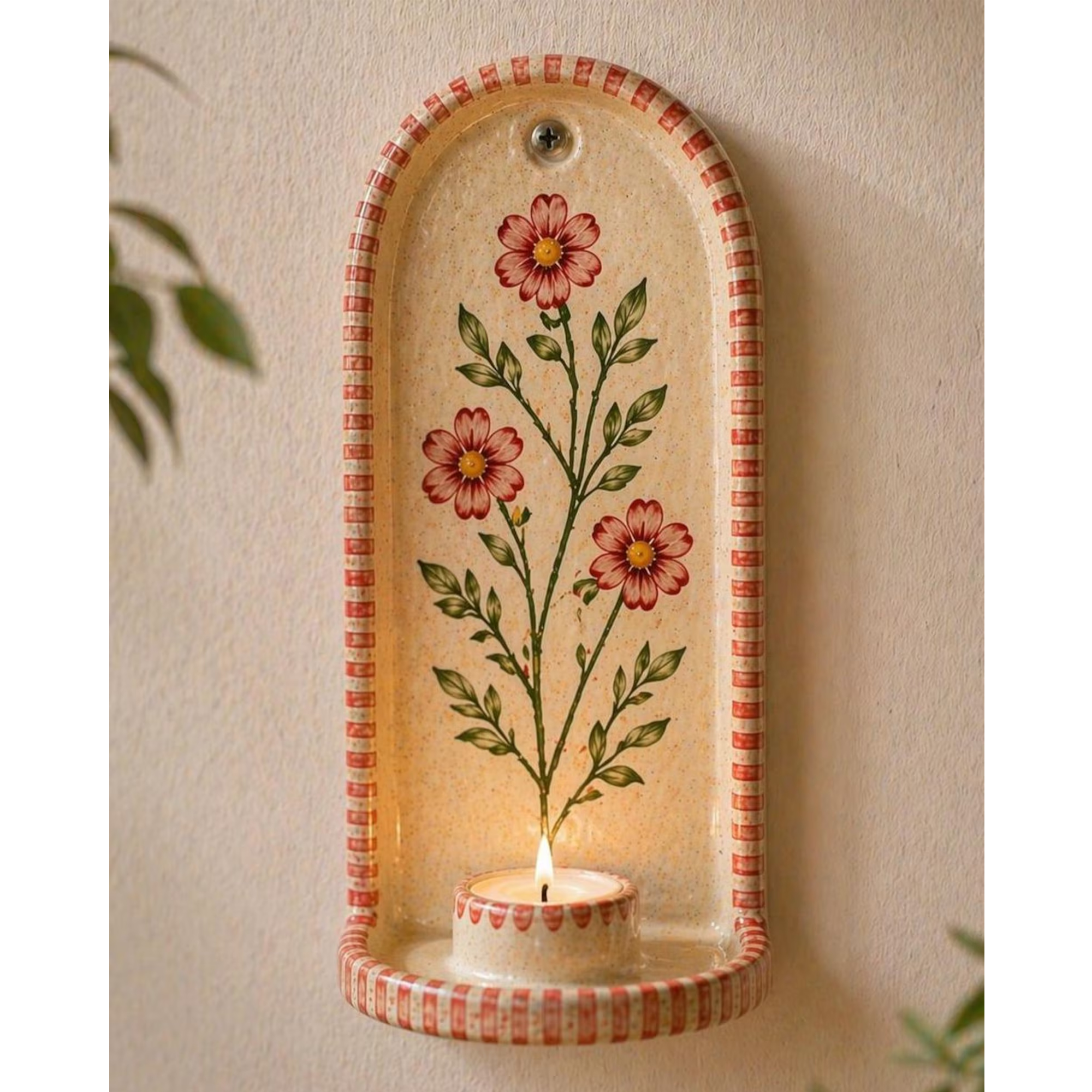 Wall Candle Holder Ceramic, Hand Painted Floral Sconce, Kitchen Decor, Cottagecore Wall Art, Handmade Gift for Her, Home Decor Accent | LA121