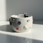 Handcrafted 3D Black Cat Ceramic Matcha Bowl with Spout, Cute Kitten Embossed Matchawan, Whimsical Cozy Black Cat Tea Cup, Gift for Cat Lover • HX16