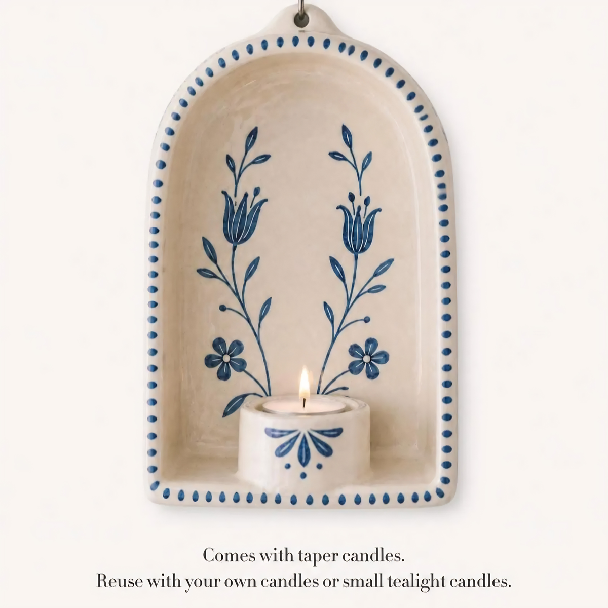 Wall Candle Holder, Handmade Ceramic Wall Sconce, Floral Taper Candle Holder, Unique Gift | LA132